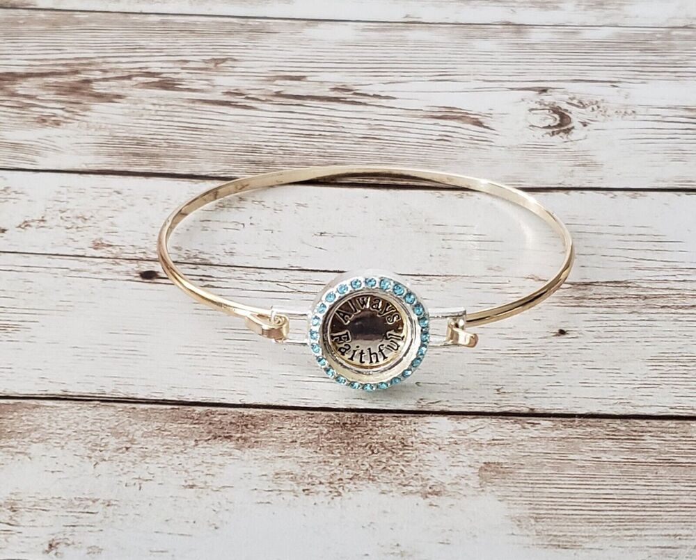 Vintage NRO Bangle - Always Faithful Bangle with Blue Gems - Some Discoloration